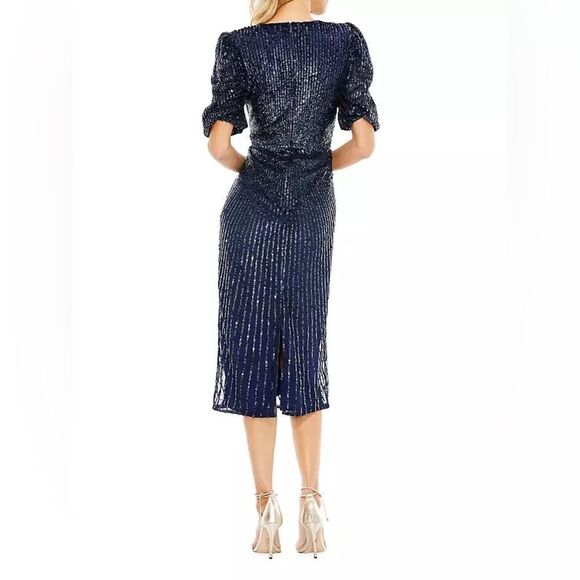 NWT MAC DUGGAL Puff sleeve sequin midi dress size 6 - Picture 3 of 13